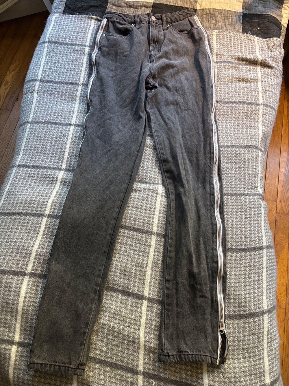 Fashion Nova Black Skinny Jeans with White Side Zips